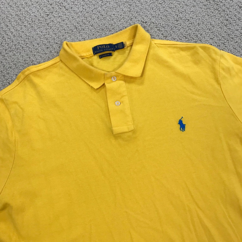 Polo Ralph Lauren Mens XL Classic Fit Yellow Cotton Pique Polo Blue Pony Logo